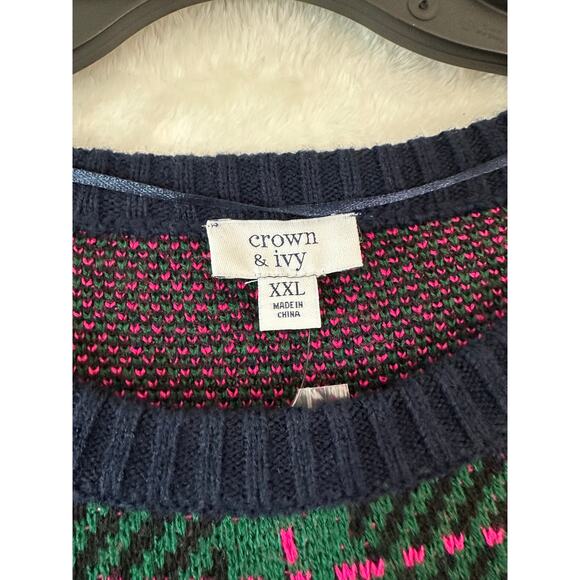 NWT Crown & Ivy Navy Plaid Sweater XXL Rhinestone Academia - Picture 4 of 8